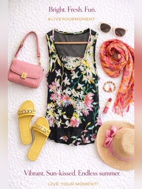 Cute And Flirty Moment-J-Lo Black Floral Scoop Neck Tank w/ Pink L& Cream Blooms